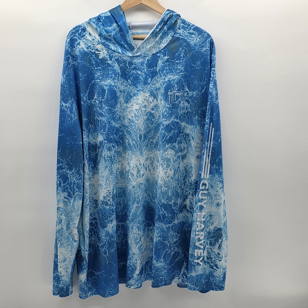 GUY‎ HARVEY Fishing Shirt Mens 3XL Performance Long Sleeve Boating Hooded